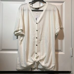 White waffle knit button up top